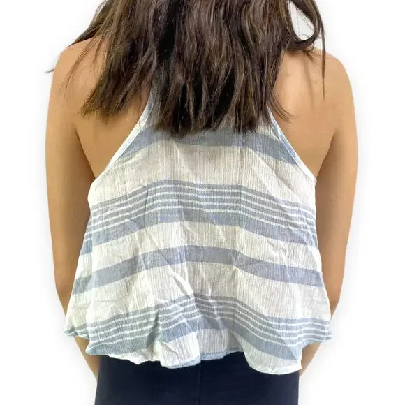 SAGE THE LABEL Blue and White Striped Spaghetti Strap Crop Top - Picture 3 of 5